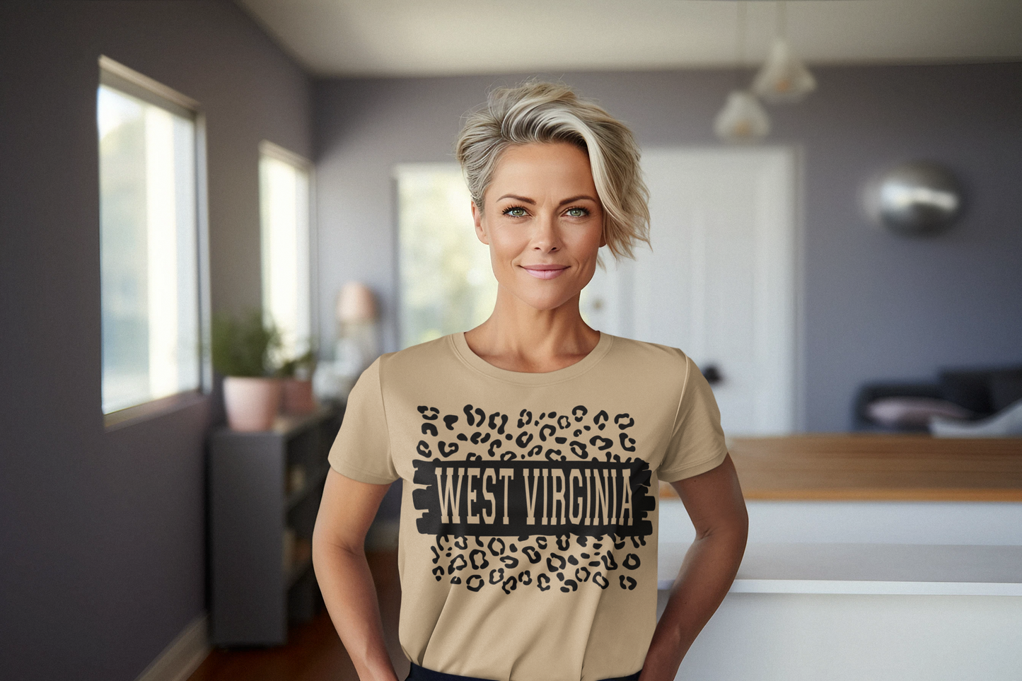 West Virginia Leopard Regular & Plus Long or Short Sleeve Graphic Tee