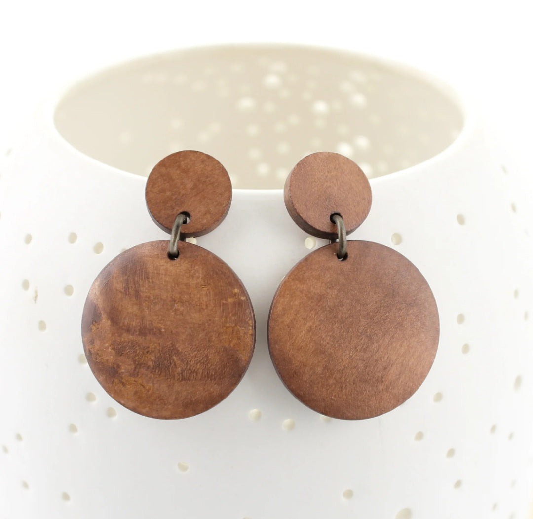 Wood Circle Post Earrings