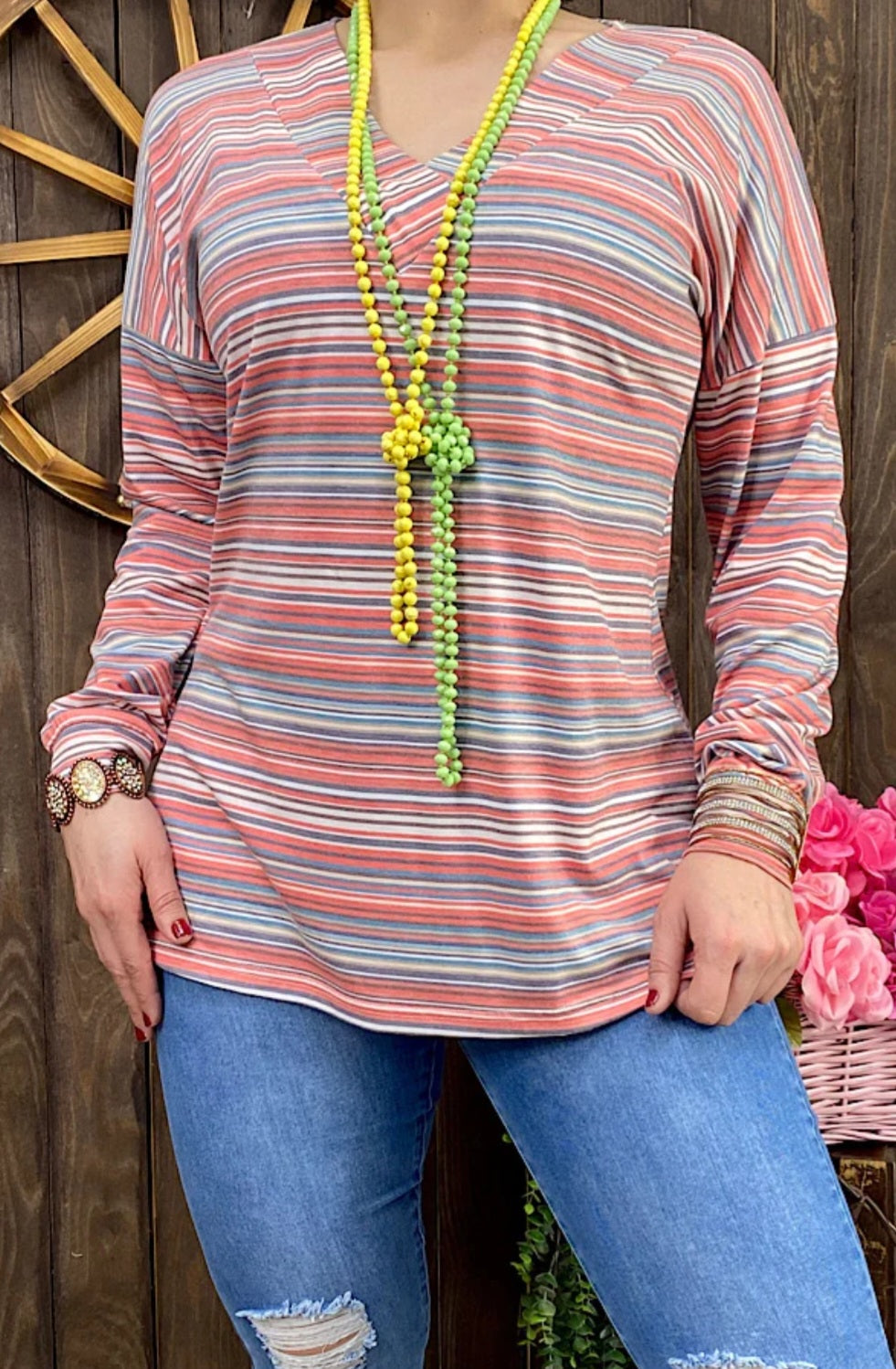 Multicolor Printed V Neck Top