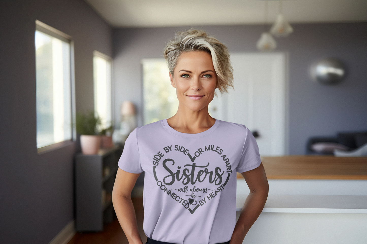 Sisters Will Always Be Connected By Heart Graphic Tee