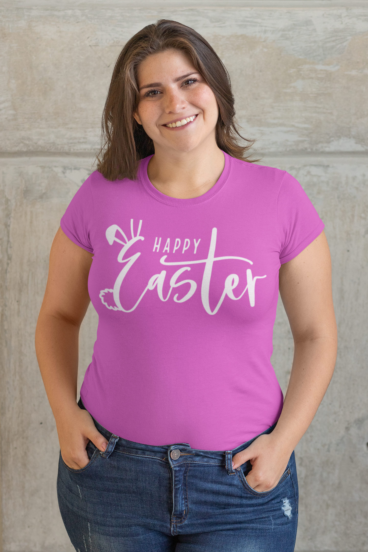 Happy Easter Regular & Plus Long or Short Sleeve Graphic Tee With White Lettering