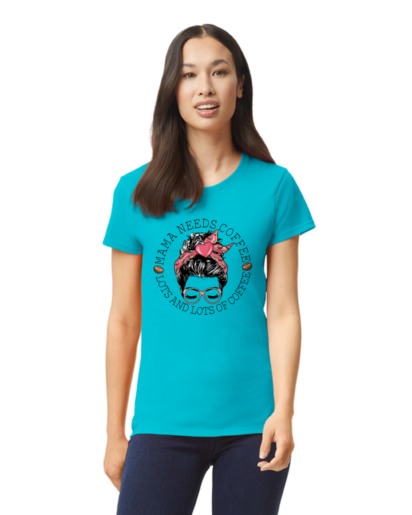 Mama Needs Coffee, Lots and Lots of Coffee Graphic Tee in Regular & Plus Sizes