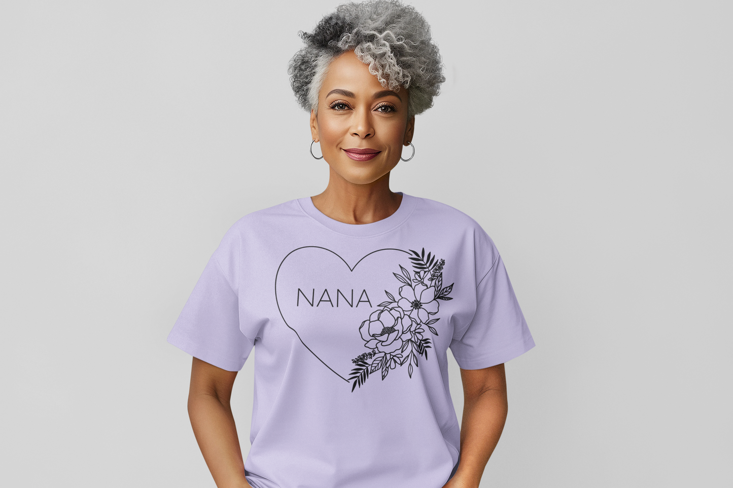 Nana Floral Heart Black Lettering Graphic Tee