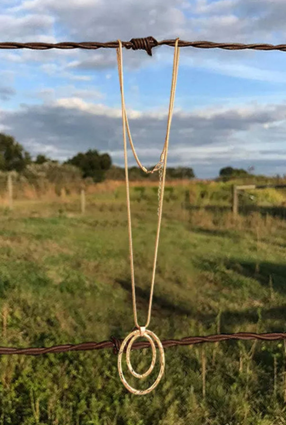 Gold Double Ring Pendant Necklace