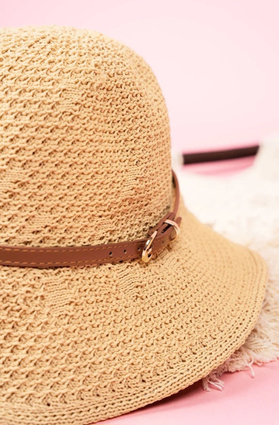 Gatsby's Getaway Taupe Crochet Bucket Hat