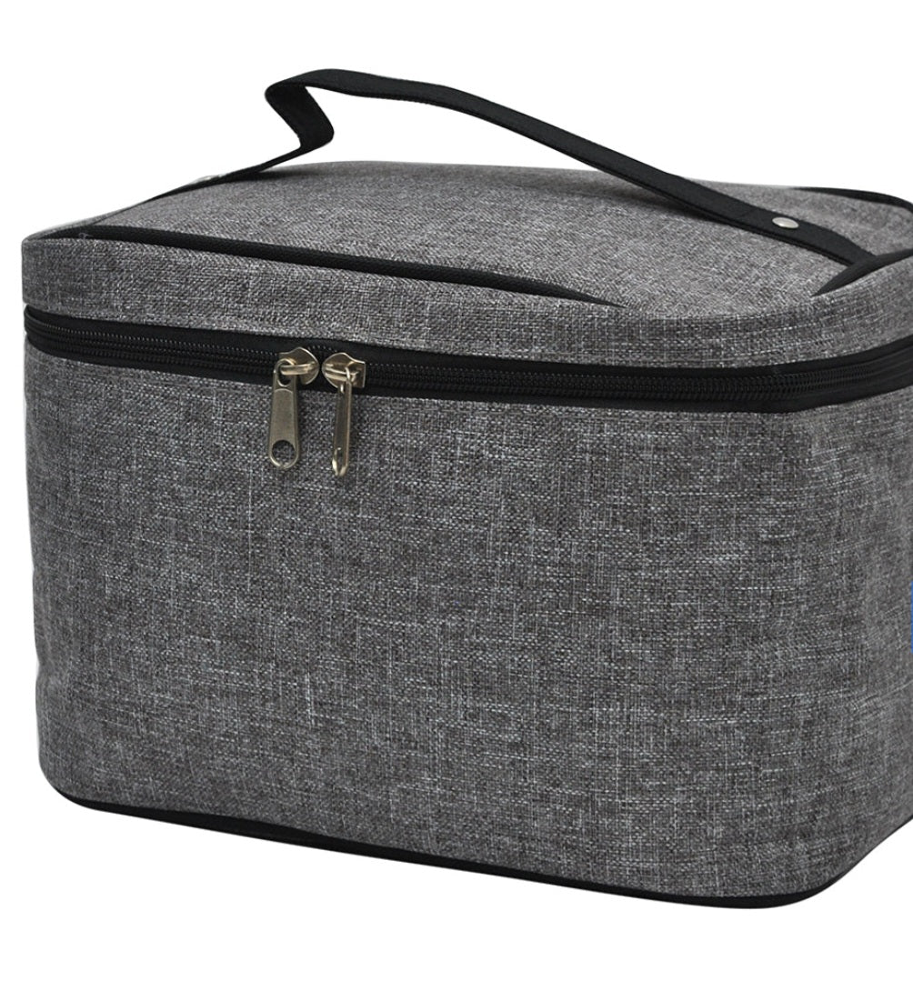 Crosshatch Grey Large Top Handle Large Cosmetic Case