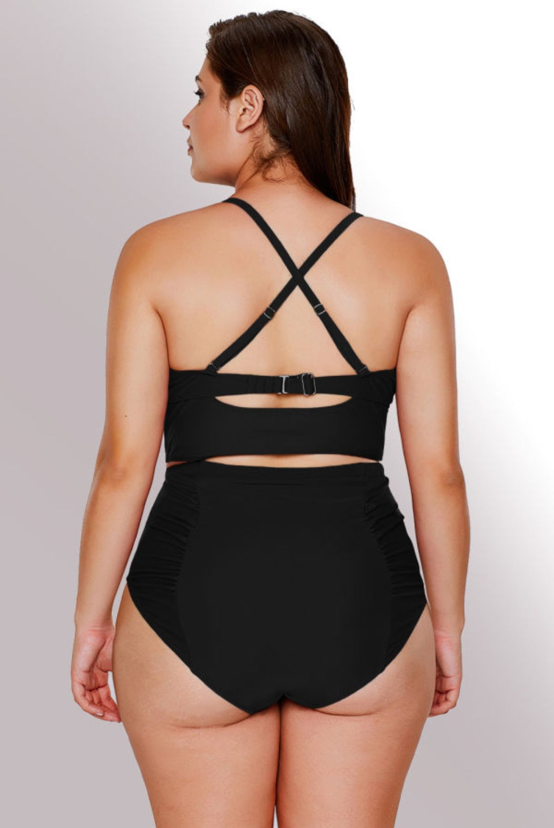 Black Strappy Neck Detail High Waisted Bikini