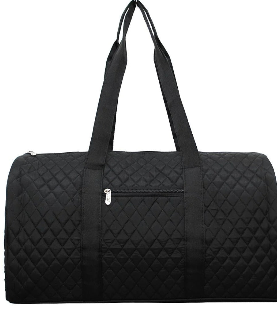 Large Black Quilted Weekender Duffel Bag
