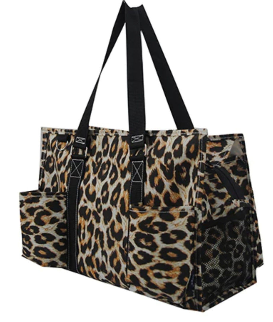 Wild Leopard Zippered Caddy Organizer Tote Bag