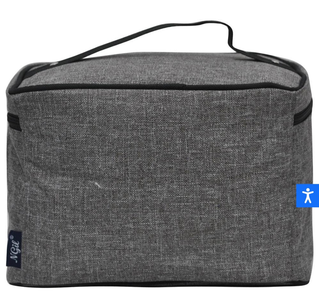 Crosshatch Grey Large Top Handle Large Cosmetic Case