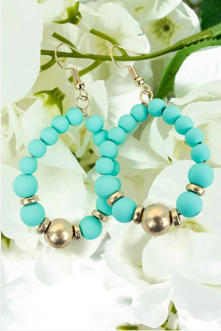 Lovely Day Aqua Bead Teardrop Earrings