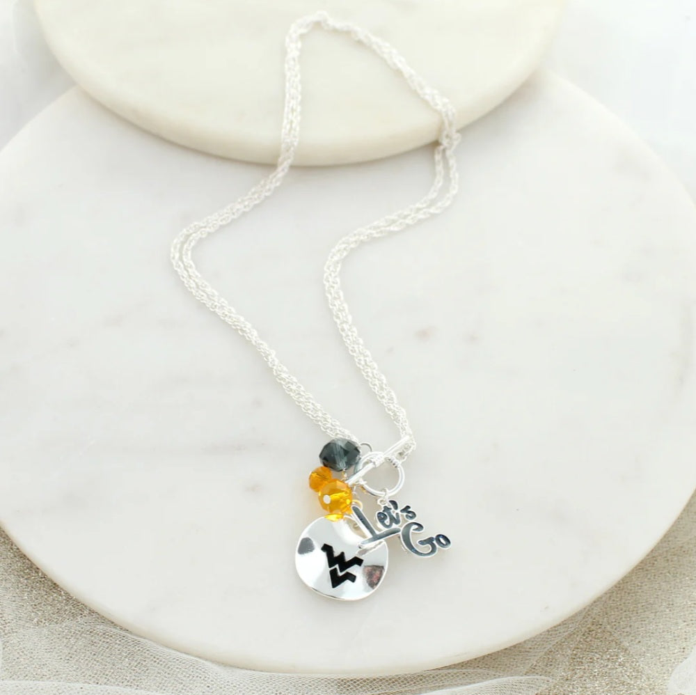 WV 18-36" Logo Disc & Slogan Cluster Convertible Necklace