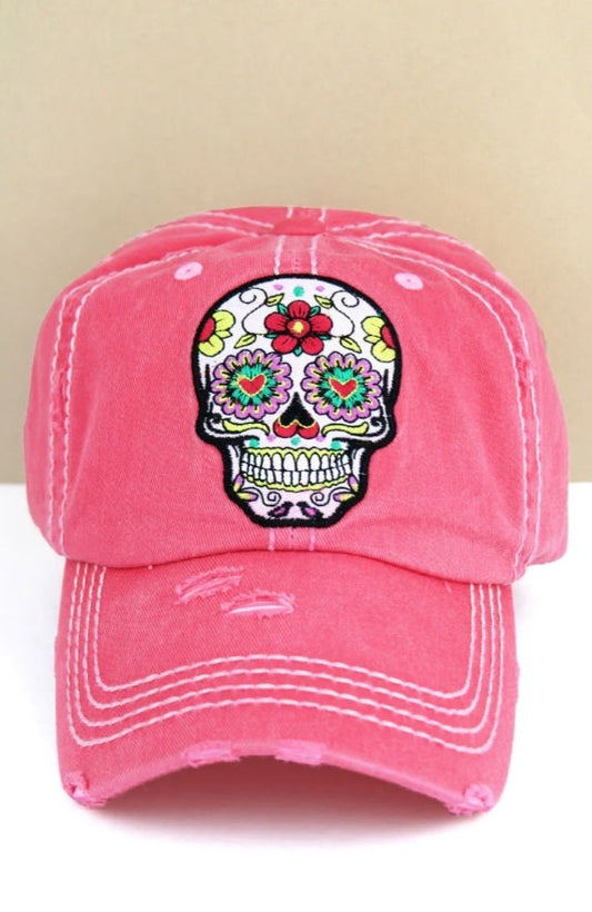 Distressed Salmon Sugar Skull Cap