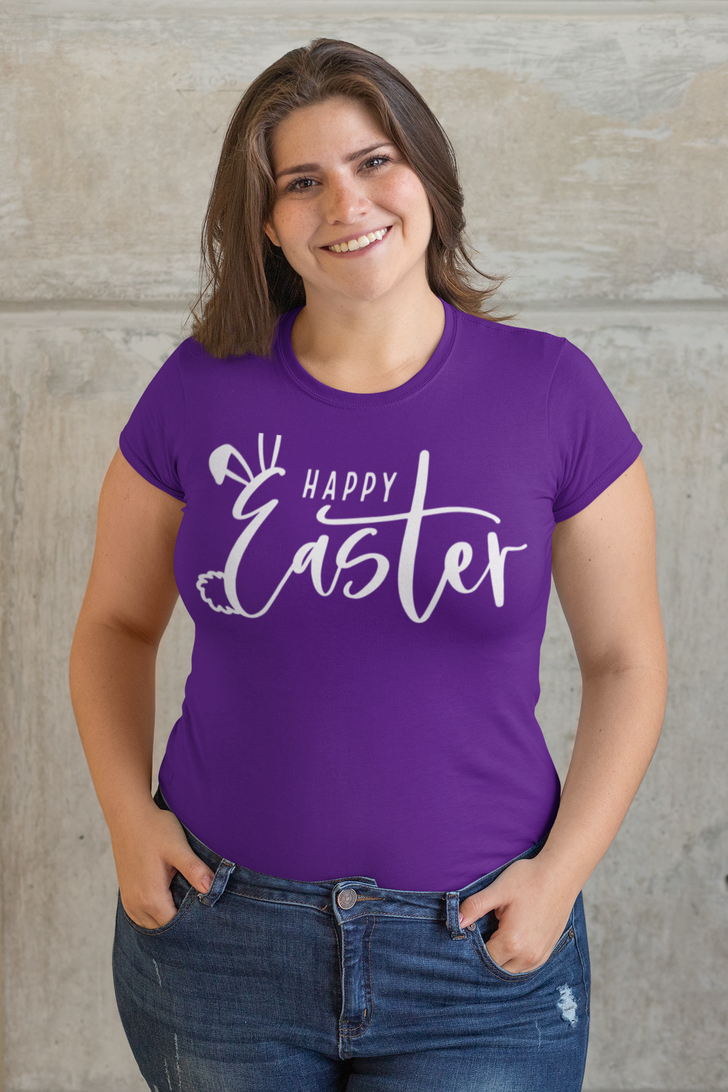 Happy Easter Regular & Plus Long or Short Sleeve Graphic Tee With White Lettering