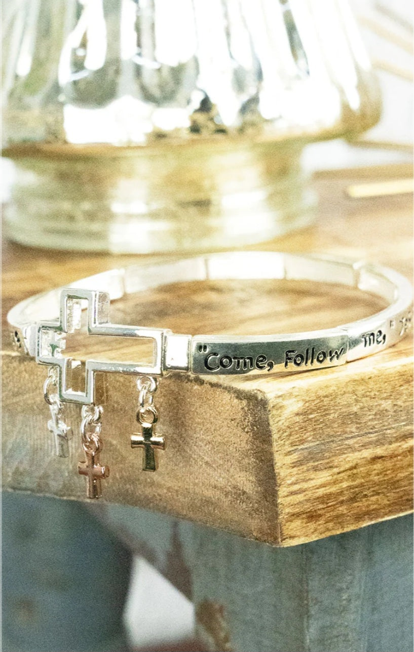 Tri-Tone Matthew 4:19 Cross Bracelet