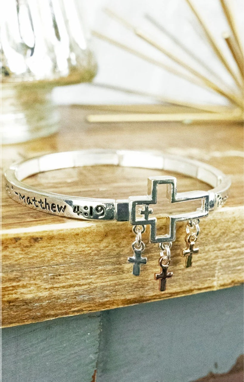 Tri-Tone Matthew 4:19 Cross Bracelet