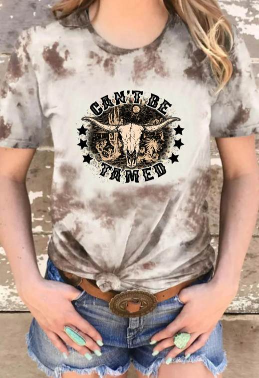 Tie Dye Bleached Can't Be Tamed Regular Size T-Shirt