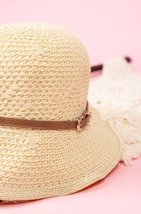 Gatsby's Getaway Taupe Crochet Bucket Hat