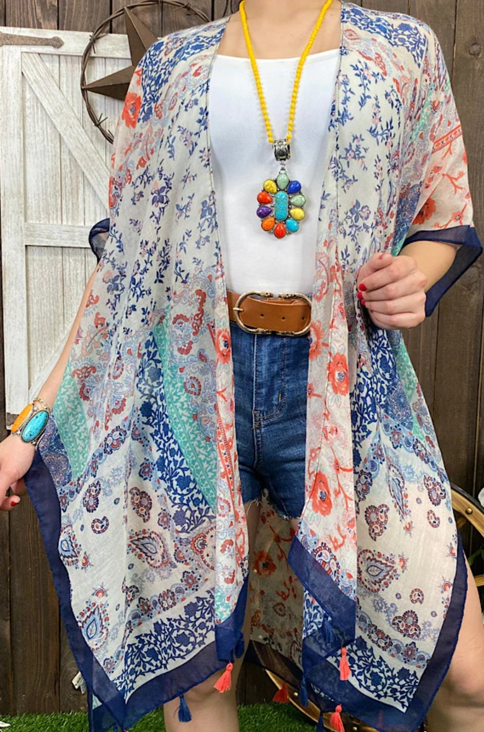 Paisley Kimono with Navy Trim