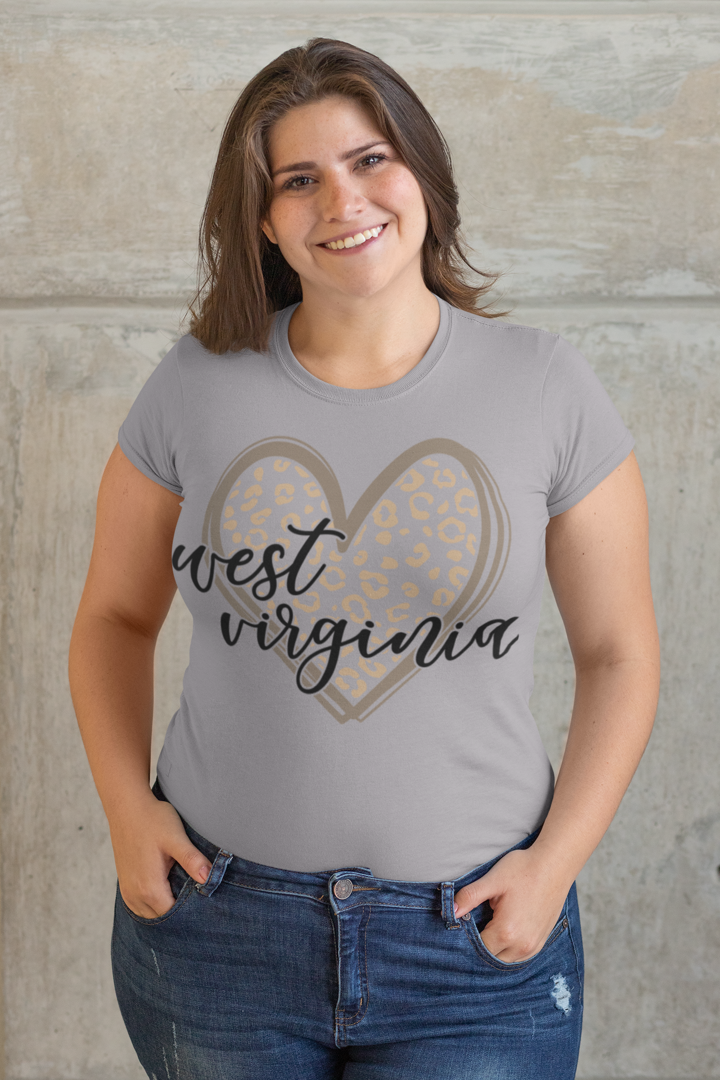 West Virginia Tan Leopard Heart Long or Short Sleeve Graphic Tee