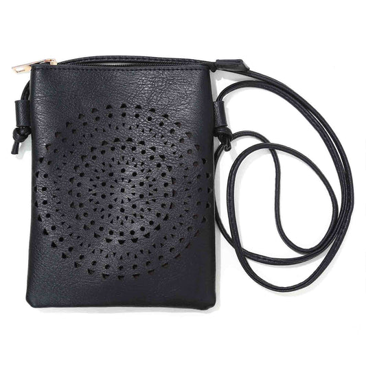 BLACK - CIRCLE CUT CROSSBODY BAG WITH FLIP COVER