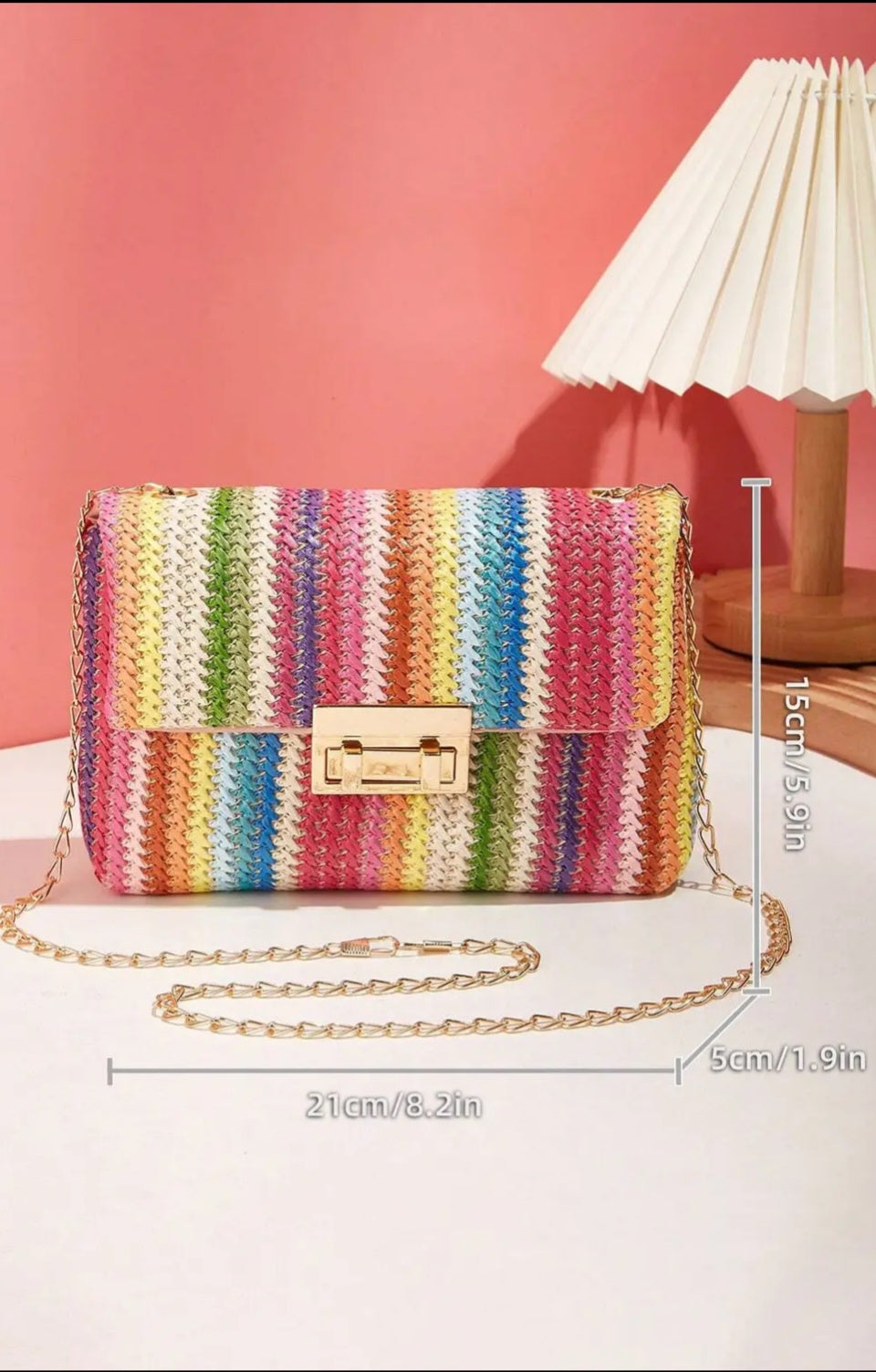 Multicolor Bohemian Woven Gold Chain Shoulder Bag