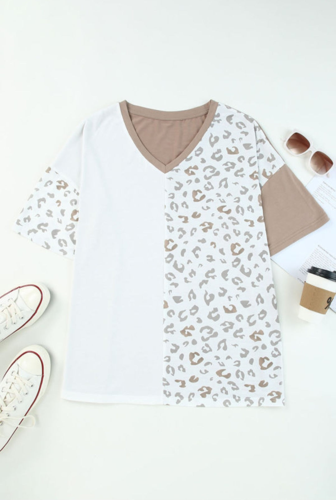 Leopard & Solid Print Plus Top