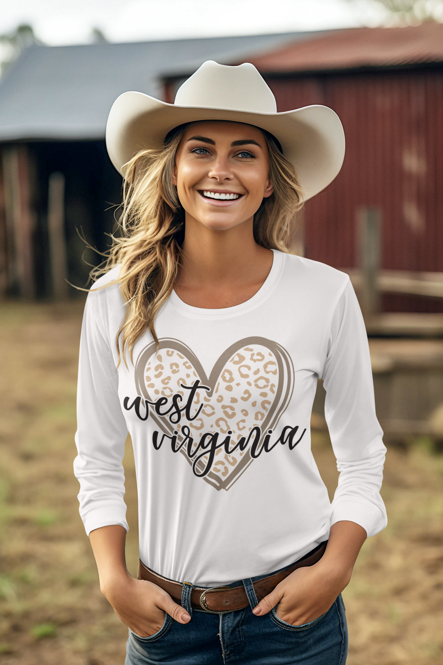 West Virginia Tan Leopard Heart Long or Short Sleeve Graphic Tee