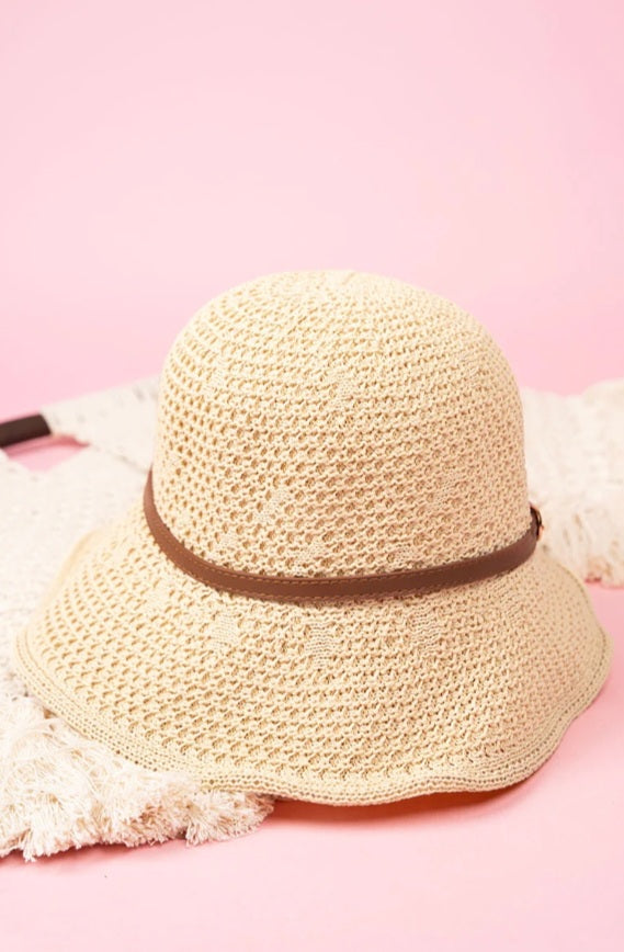 Gatsby's Getaway Taupe Crochet Bucket Hat