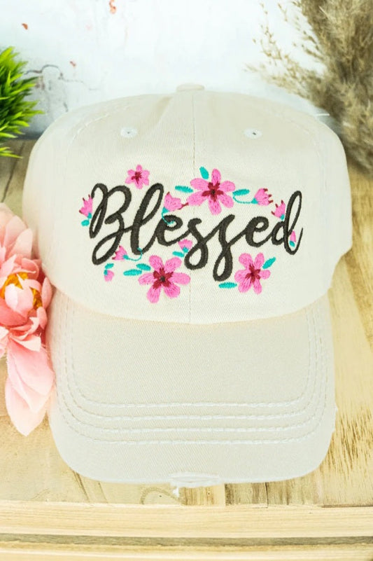 Distressed Stone Blessed Floral Cap