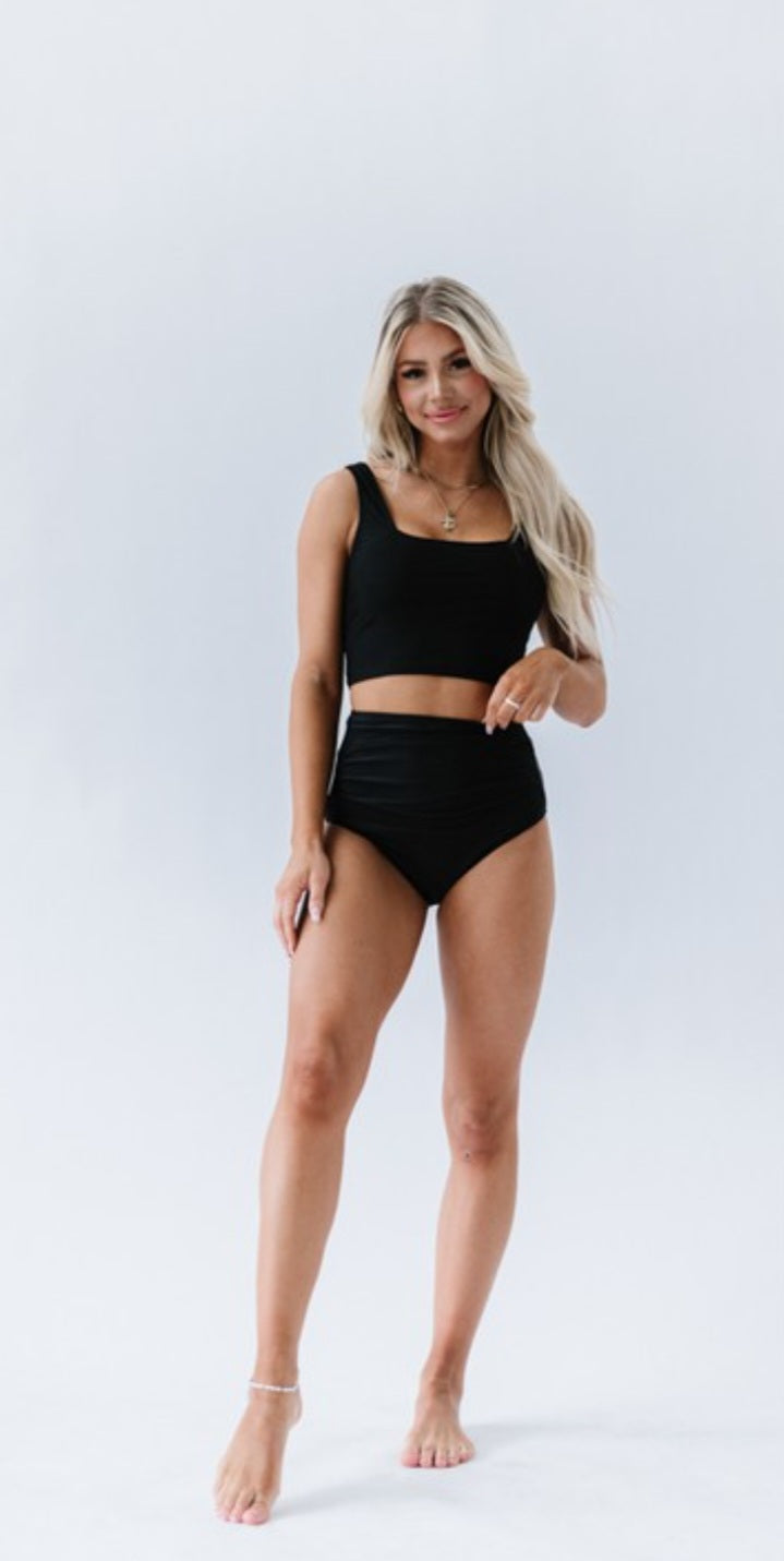 Black Square Neck Swim Top