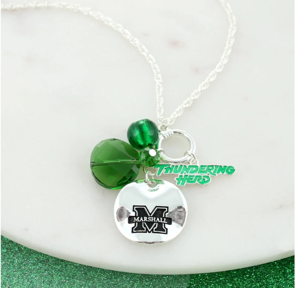 Marshall University Disc & Logo & Slogan Cluster Convertible Necklace