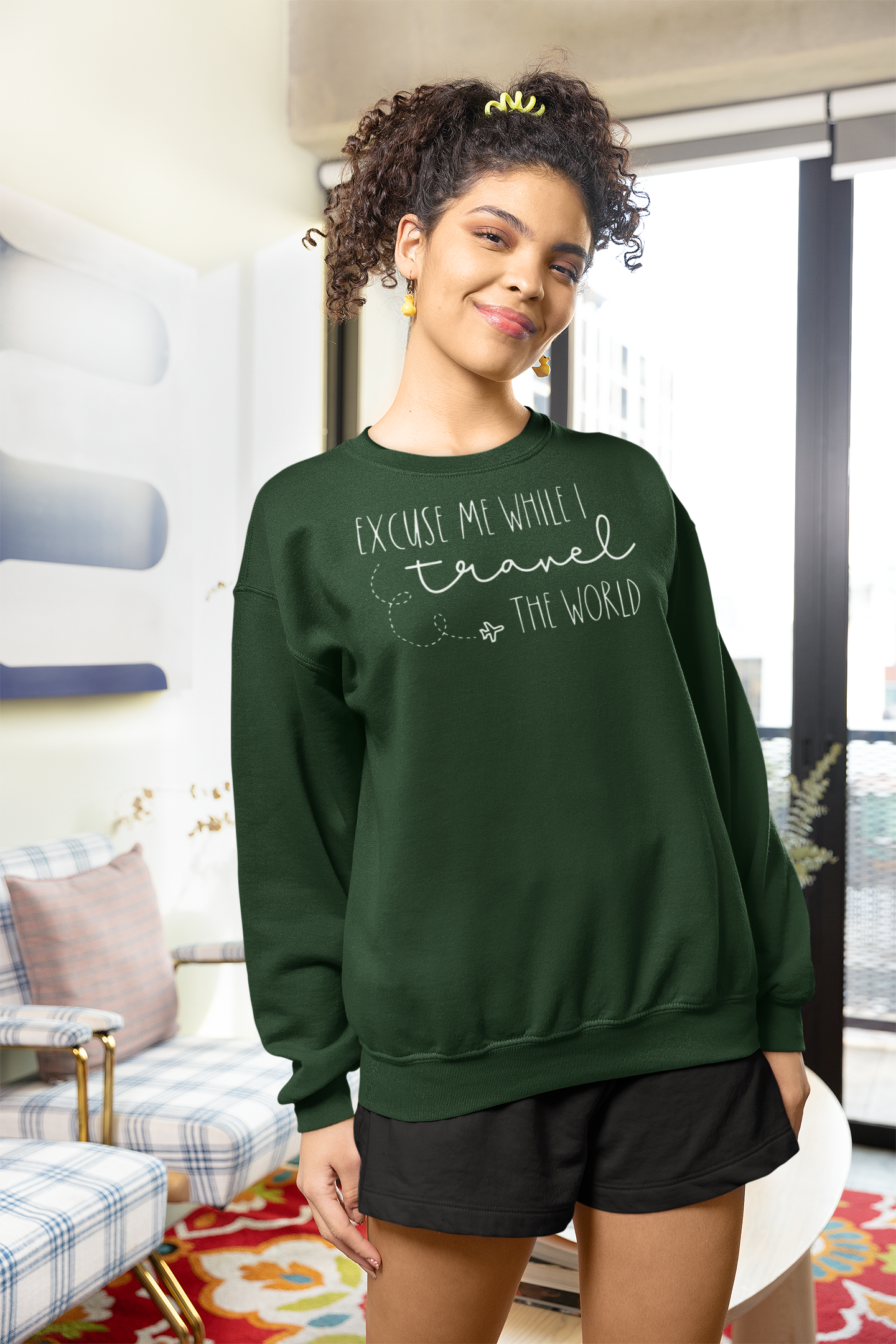 Excuse Me While I Travel the World Sweatshirt White Lettering