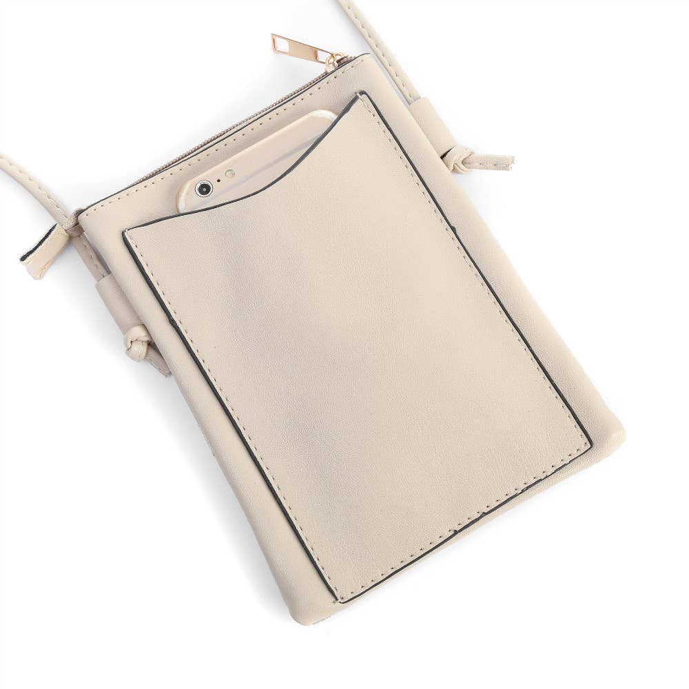 Beige - Embroidered Butterfly Crossbody Cellphone Bag