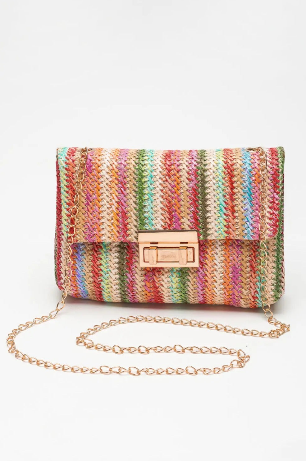 Multicolor Bohemian Woven Gold Chain Shoulder Bag