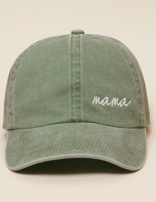 Mama Lettering Embroidery Sage Baseball Cap