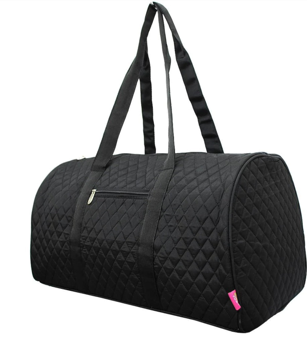 Large Black Quilted Weekender Duffel Bag
