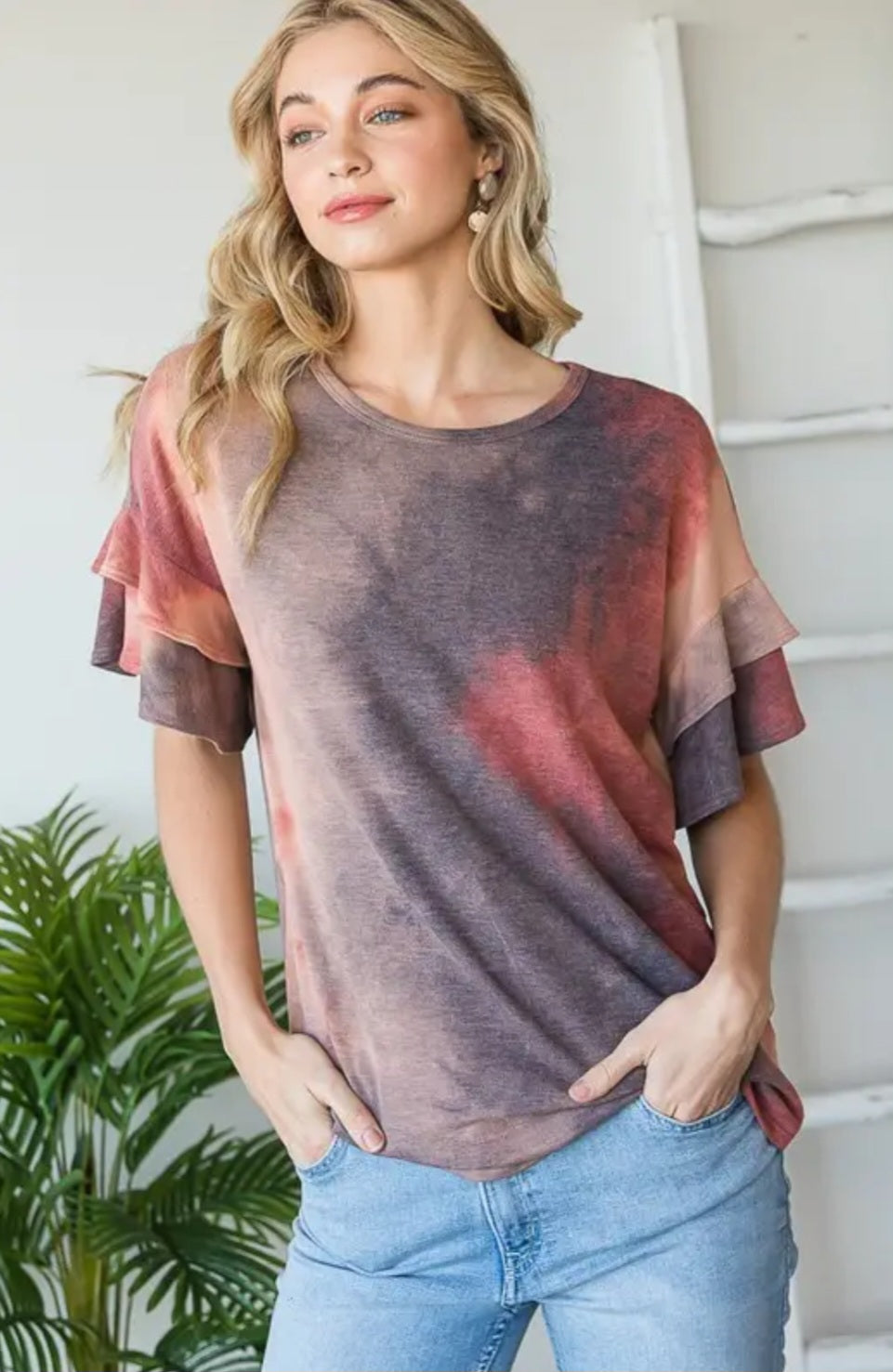 Ruffled Sleeve Multicolor Top