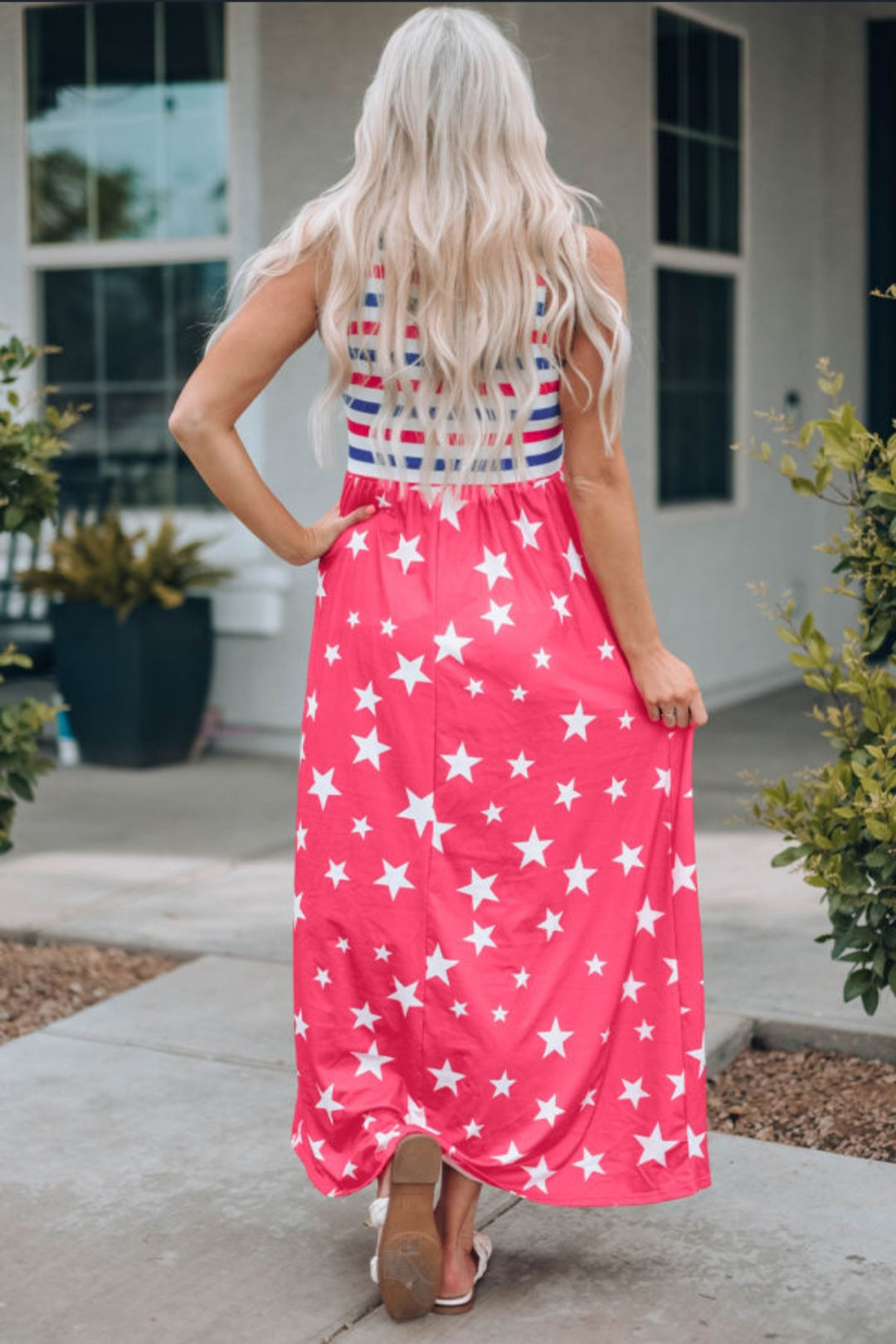 Red Stars & Stripes Maxi Dress with Pockets