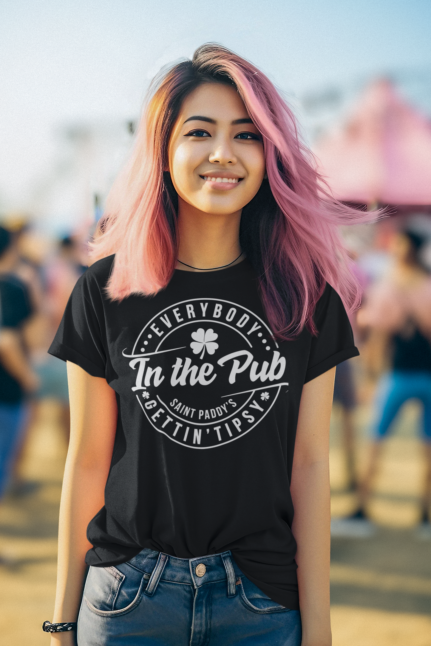 Everybody's In The Pub Getting Tipsy Regular & Plus Long or Short Sleeve Tee Shirt White Lettering