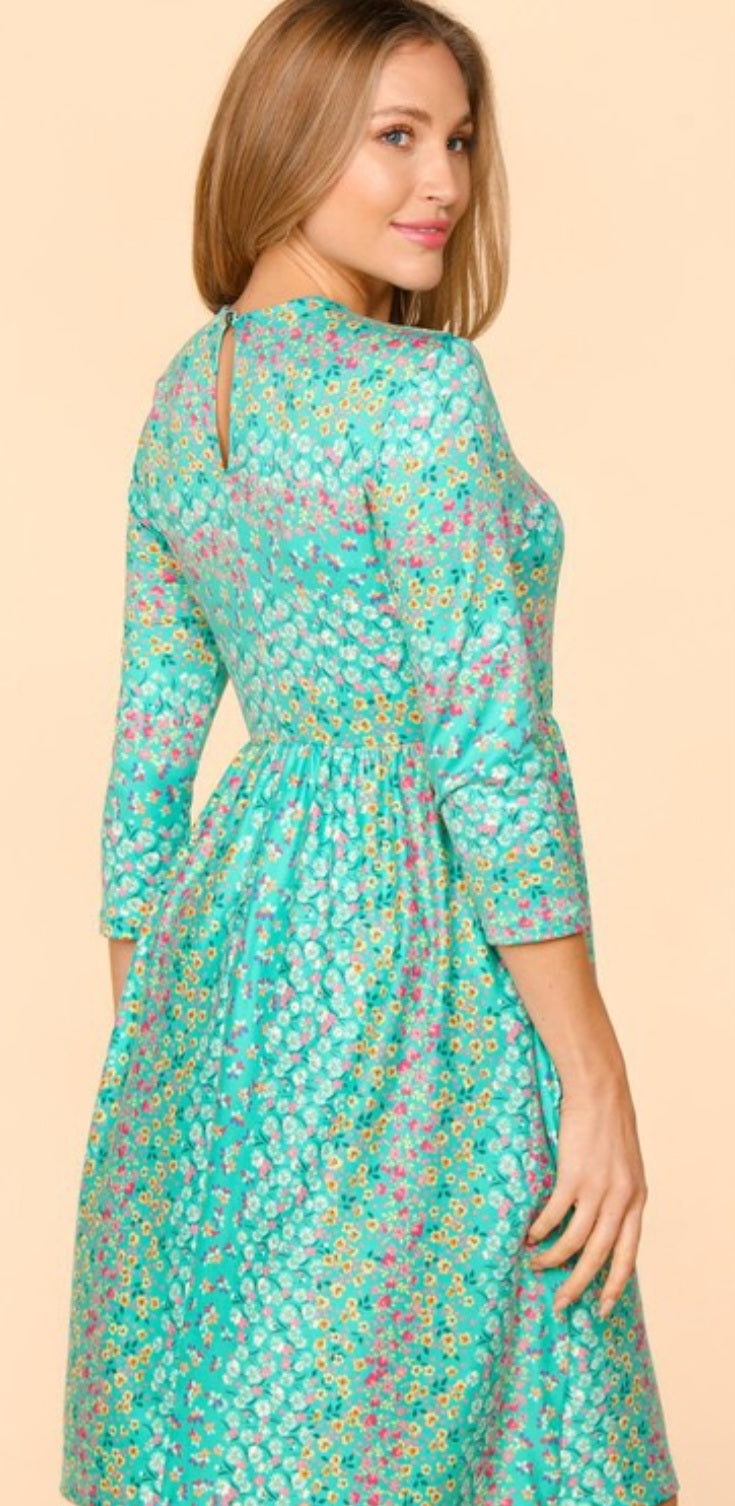 Fit & Floral Mint Midi Dress