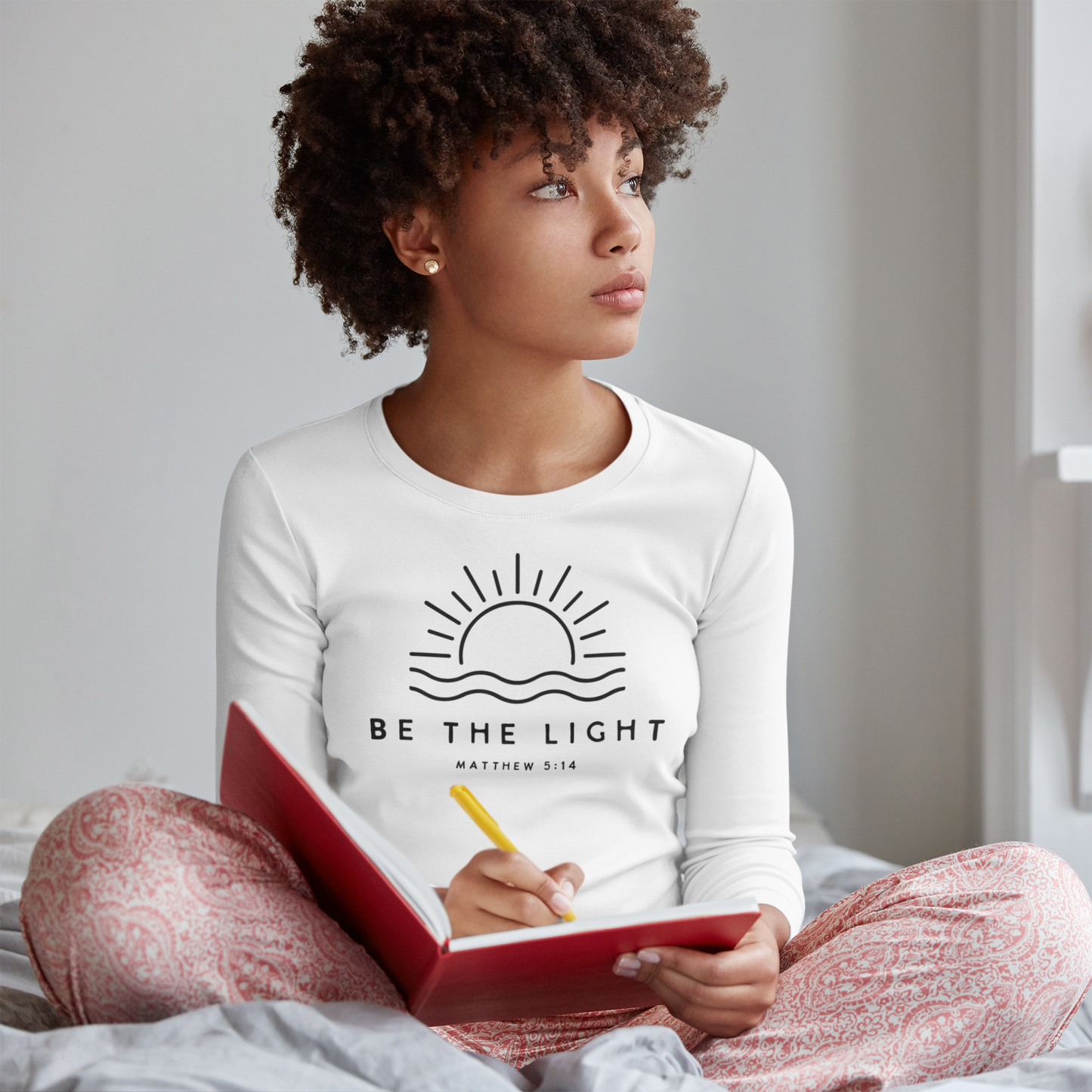 Be the Light Regular & Plus Long or Short Sleeve Graphic Tee with White Lettering