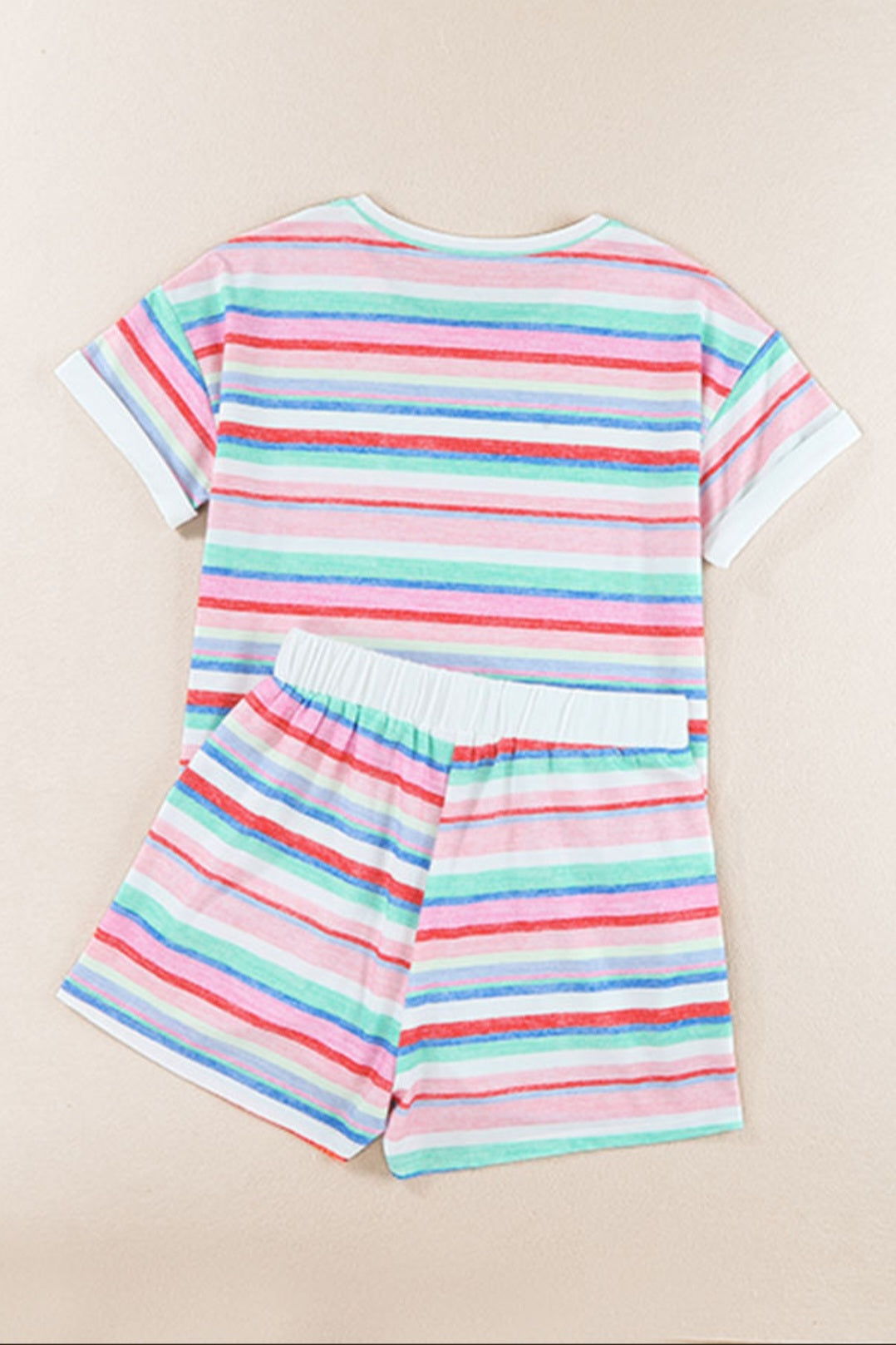 Multicolor Striped Short Set with Rolled Sleeves