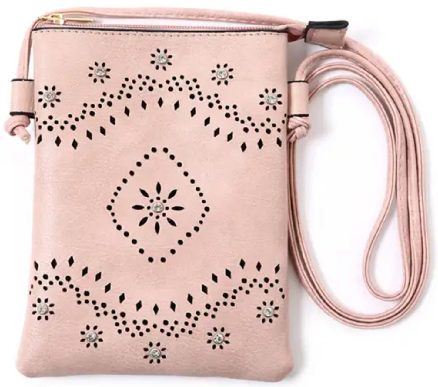 Pink Foral Rhinestone Cellphone Bag
