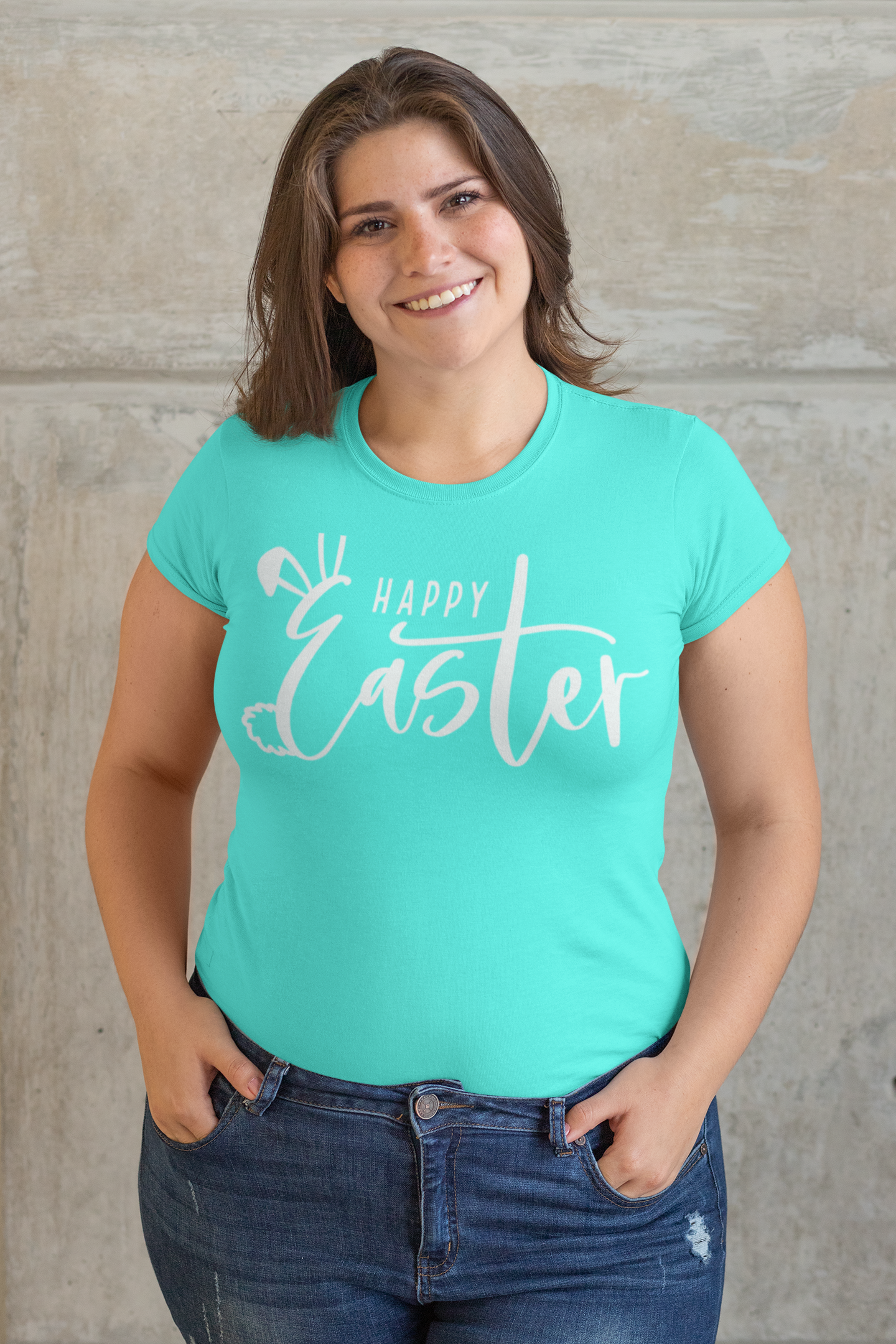 Happy Easter Regular & Plus Long or Short Sleeve Graphic Tee With White Lettering