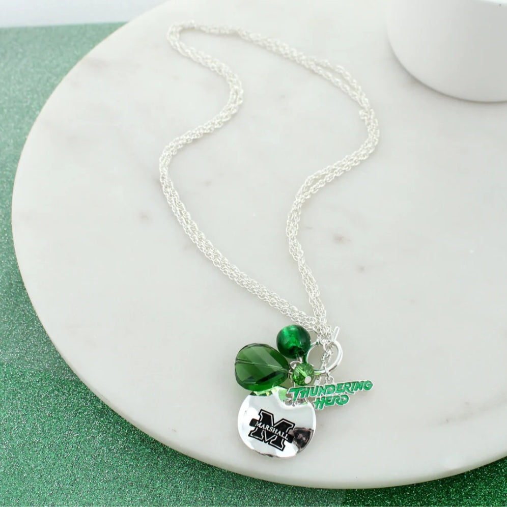 Marshall University Disc & Logo & Slogan Cluster Convertible Necklace