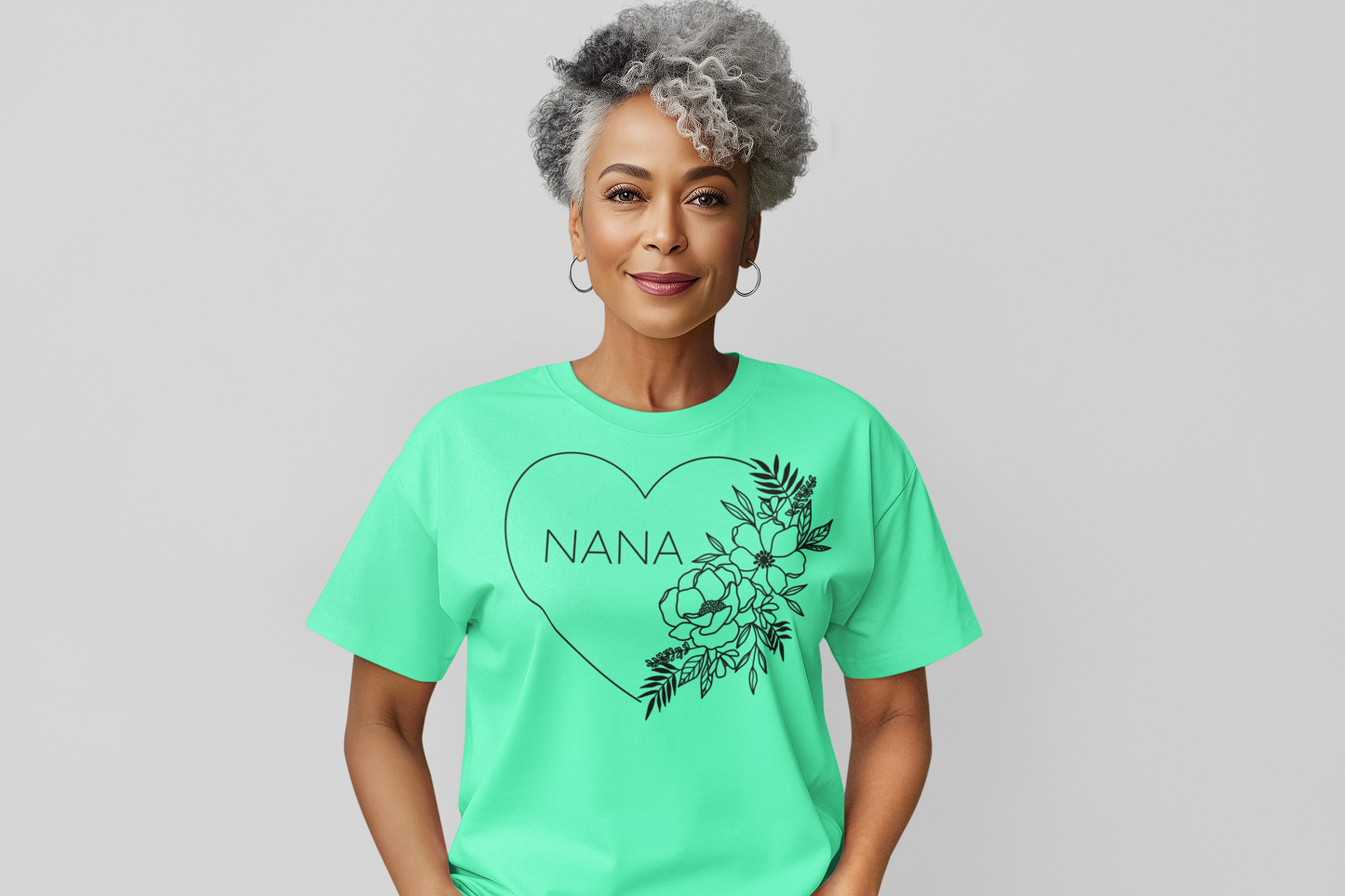 Nana Floral Heart Black Lettering Graphic Tee