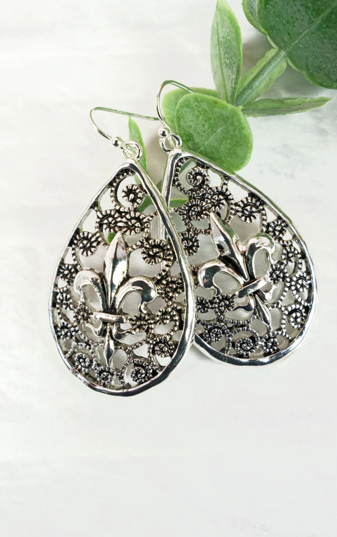 Silvertone Scroll Piera Fleur dis Lis Earrings