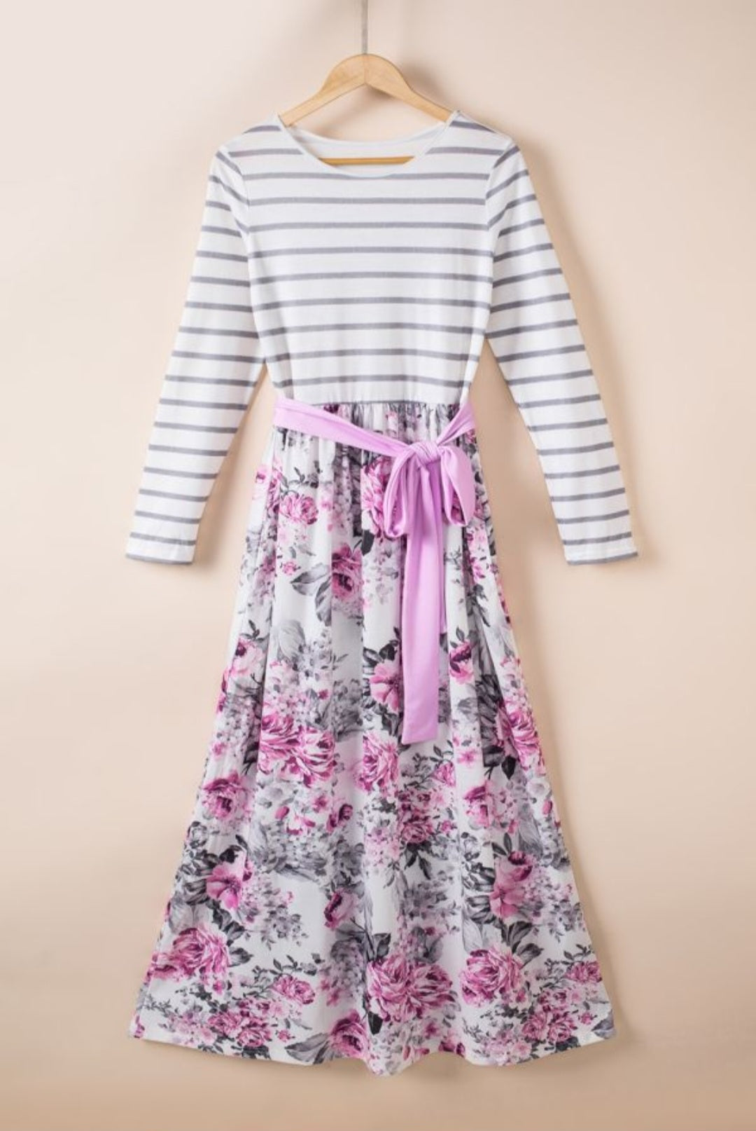 Long Sleeve Striped Floral Maxi Dress