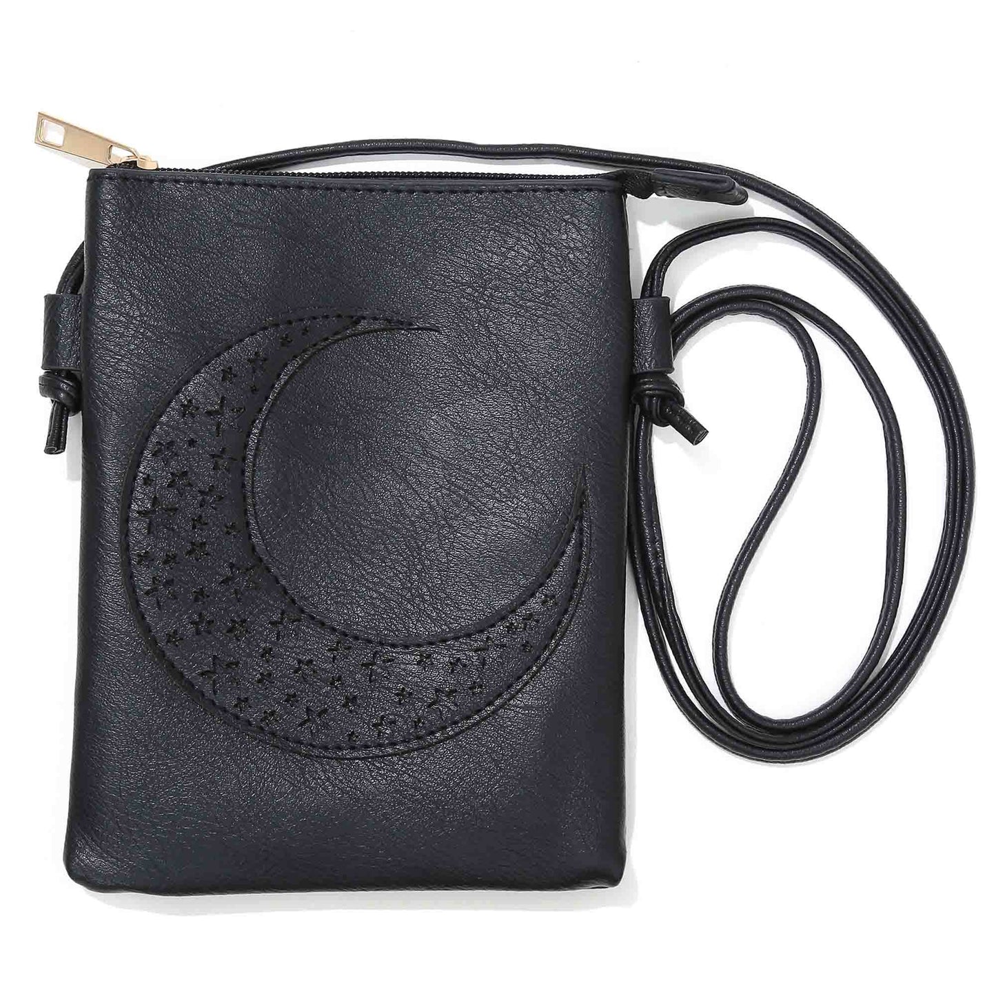 Black - Moon with Stars Lacer cut crossbody cellphone bags